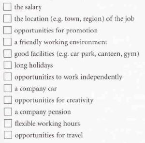Factors important in a job